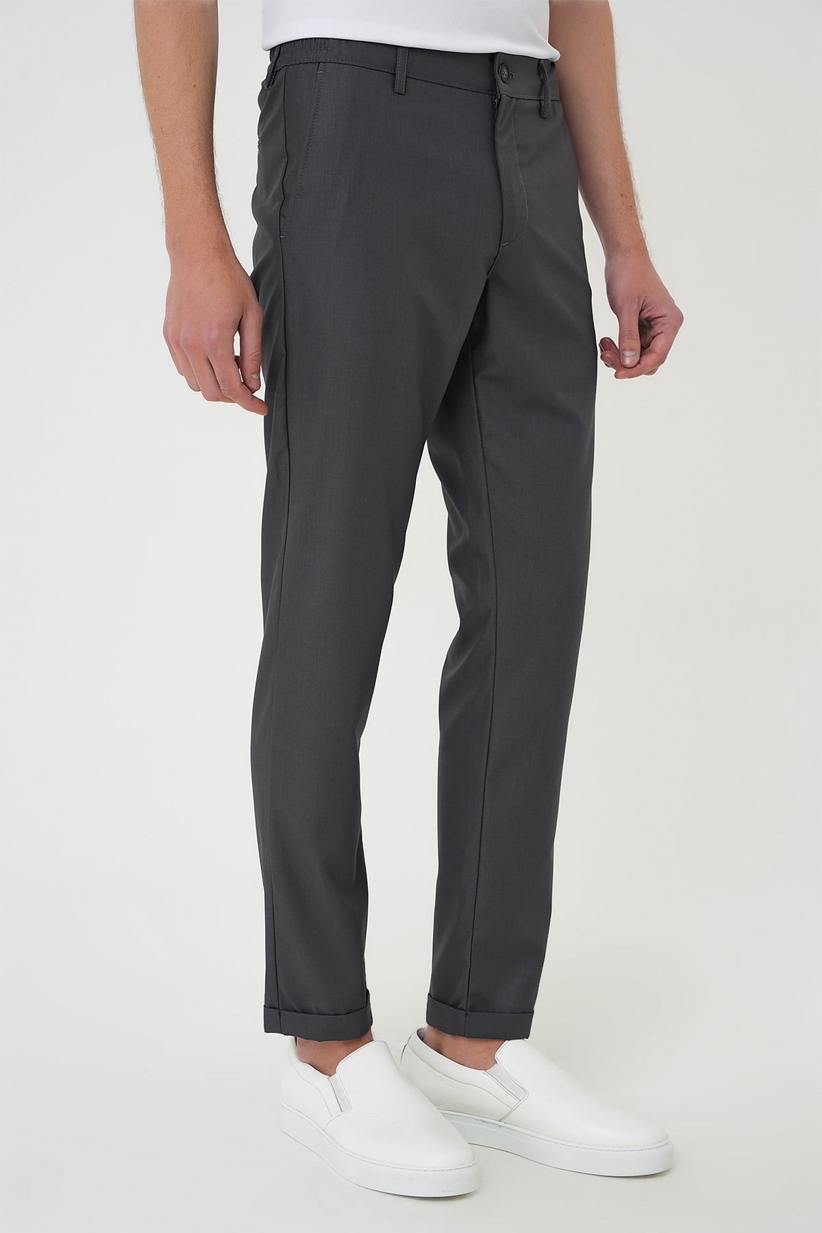 Slim Fit Yan Cep Pamuklu Duble Paça Antrasit Jogger Pantolon P 1165