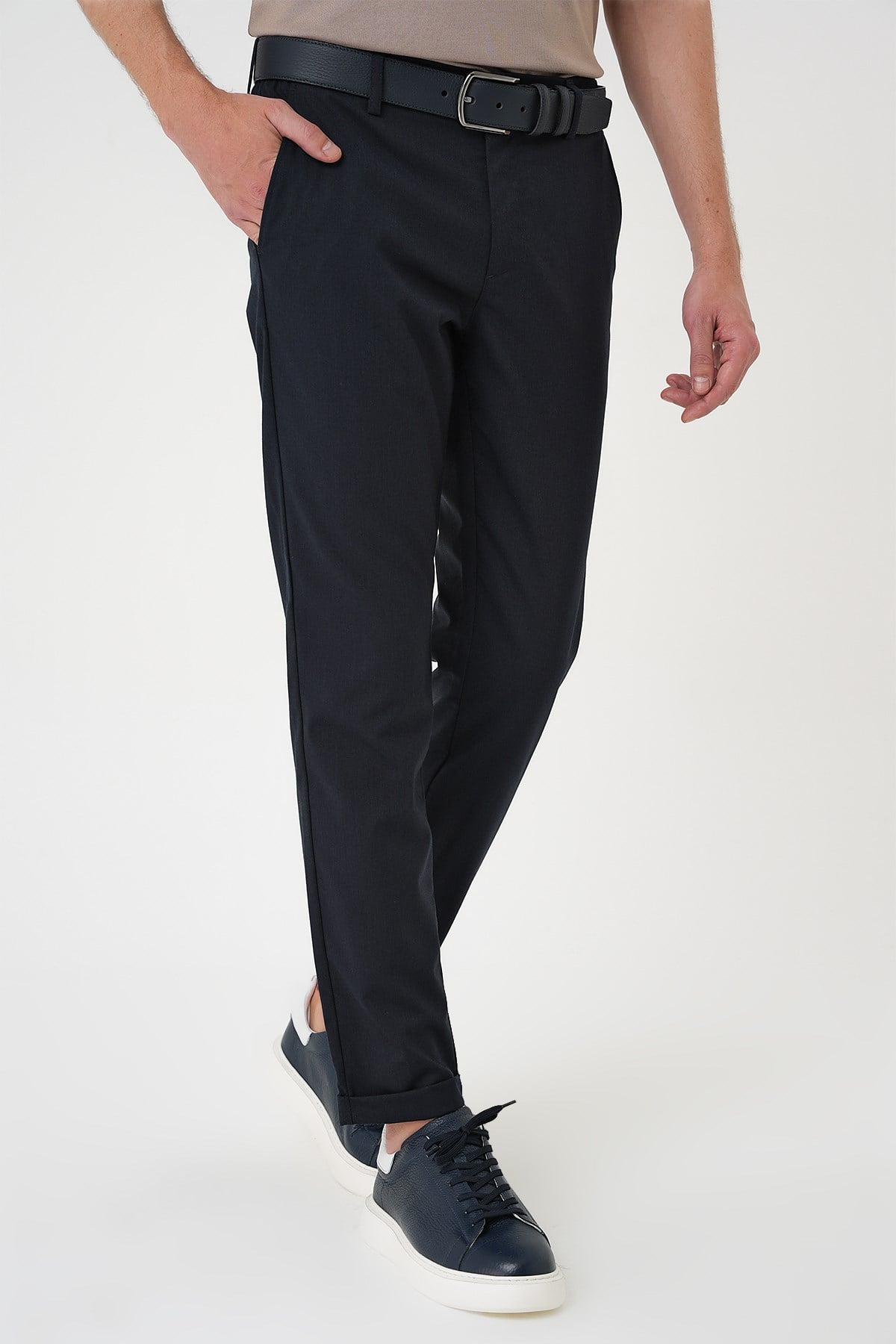 Slim Fit Yan Cep Pamuklu Duble Paça Lacivert Jogger Pantolon P 1165