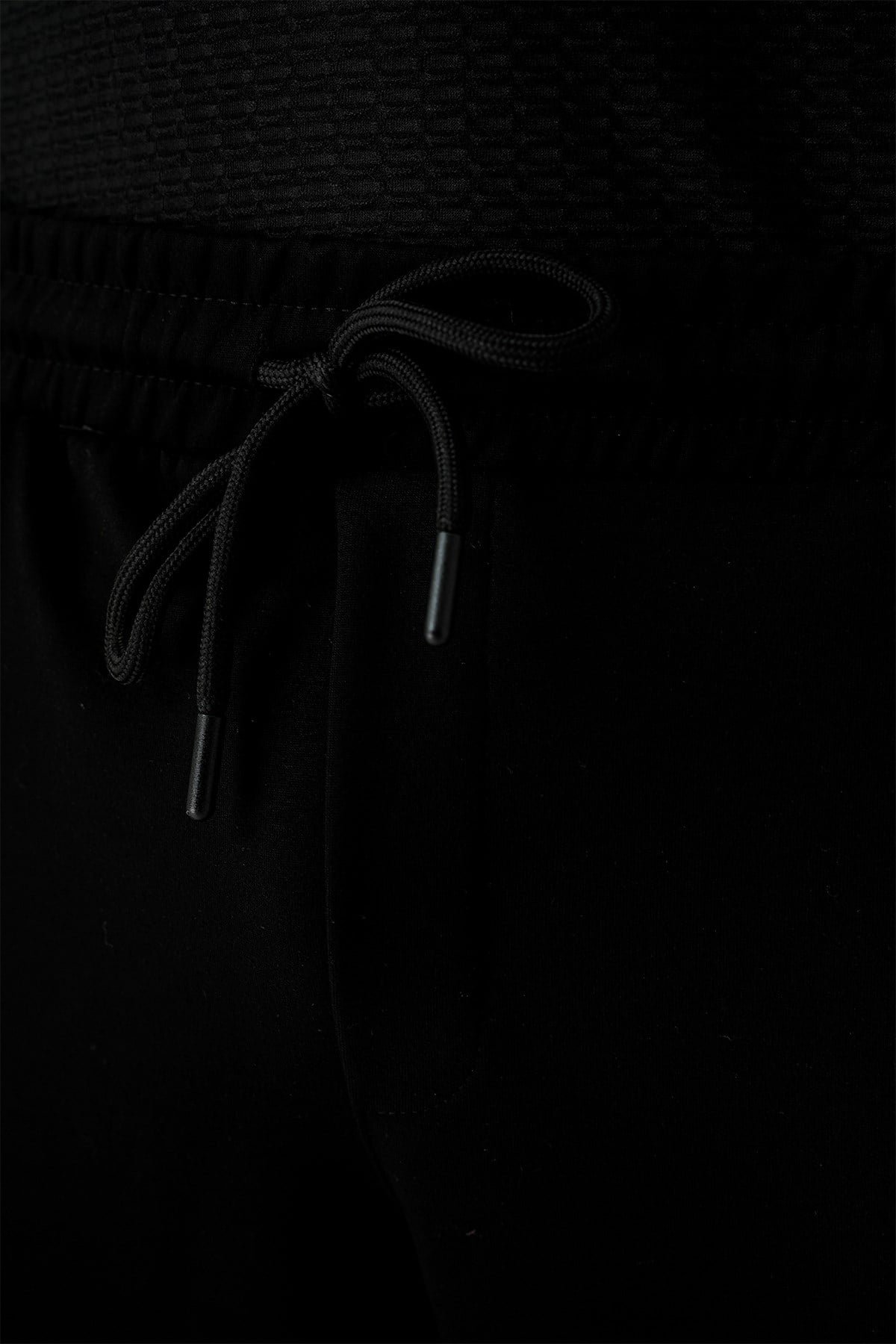 Slim Fit Yan Cepli Beli İpli %97 Pamuk Siyah Jogger Pantolon ATP 033