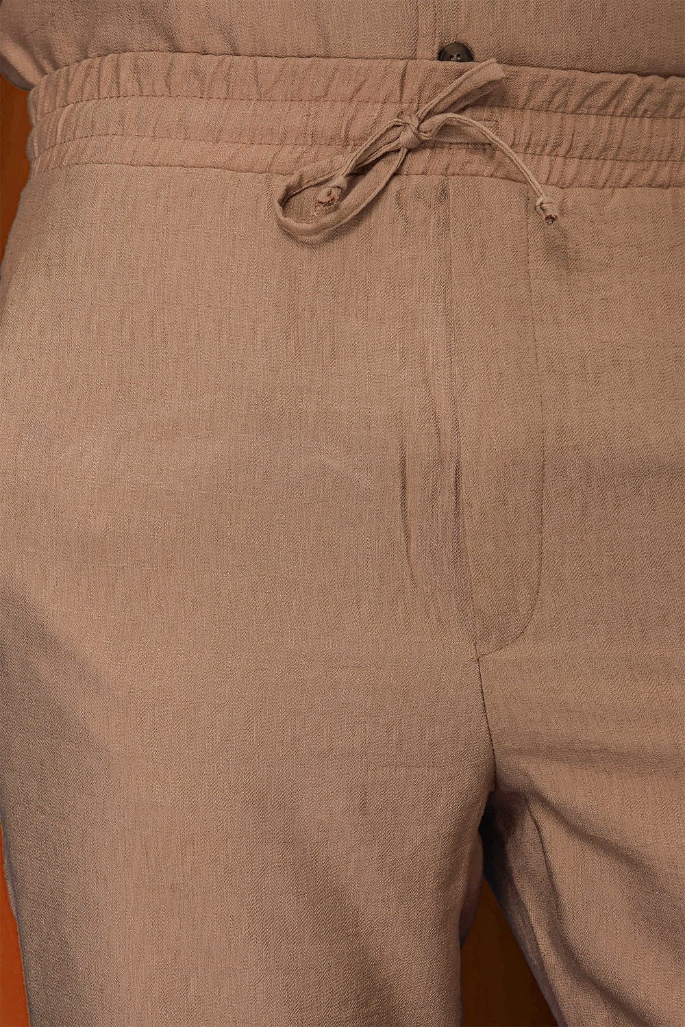 Slim Fit Yan Cepli Beli İpli Keten Camel Jogger Pantolon ATP 031