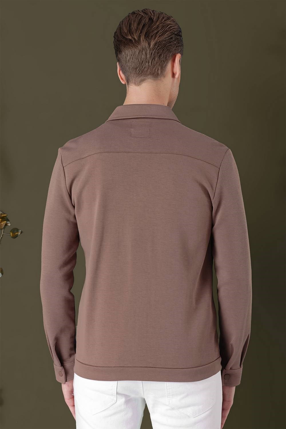 Slim Fit Yan Cepli Çıtçıtlı Esnek Pamuk Kakao Gömlek Ceket G 1562