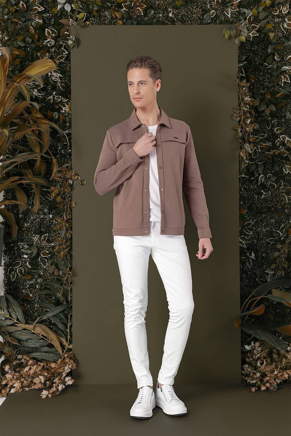 Slim Fit Yan Cepli Çıtçıtlı Esnek Pamuk Kakao Gömlek Ceket G 1562