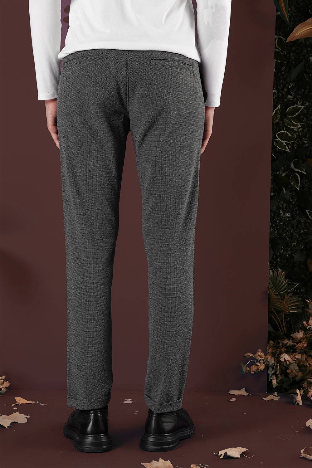Slim Fit Yan Cepli Dokulu Esnek Antrasit Pantolon P 1139