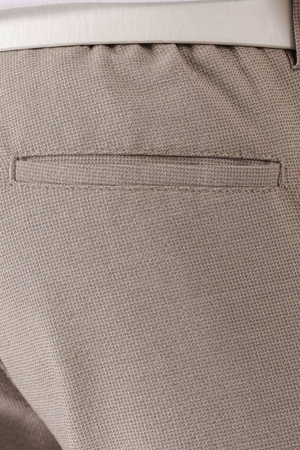 Slim Fit Yan Cepli Dokulu Esnek Bej Pantolon P 1139