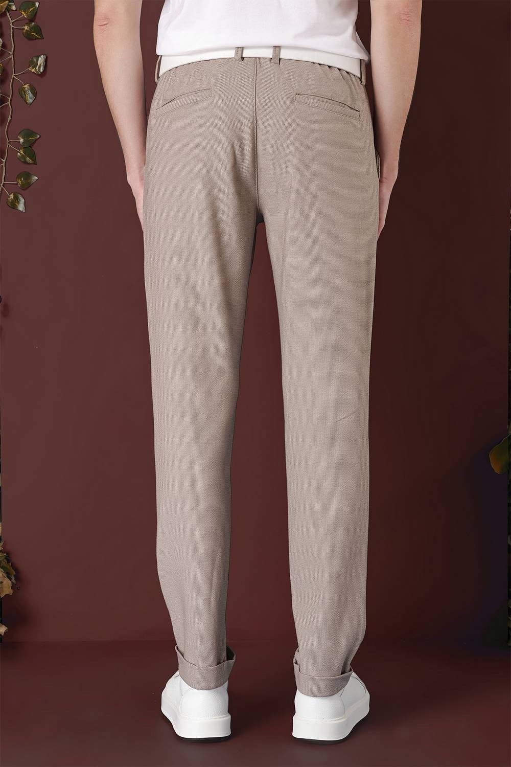Slim Fit Yan Cepli Dokulu Esnek Bej Pantolon P 1139