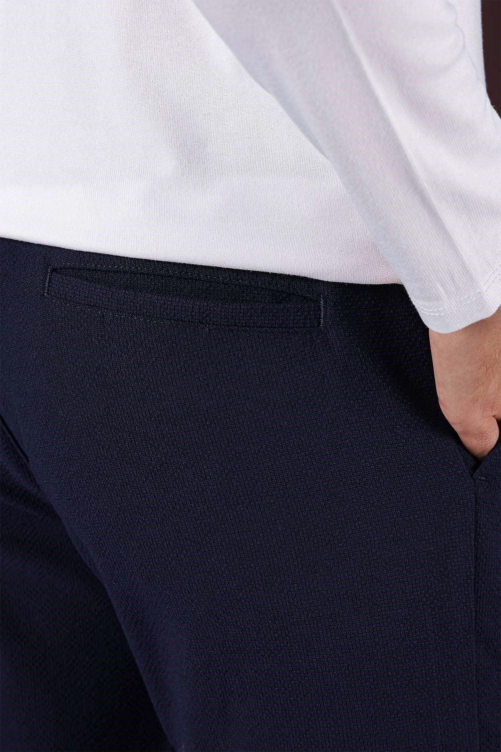Slim Fit Yan Cepli Dokulu Esnek Lacivert Pantolon P 1139
