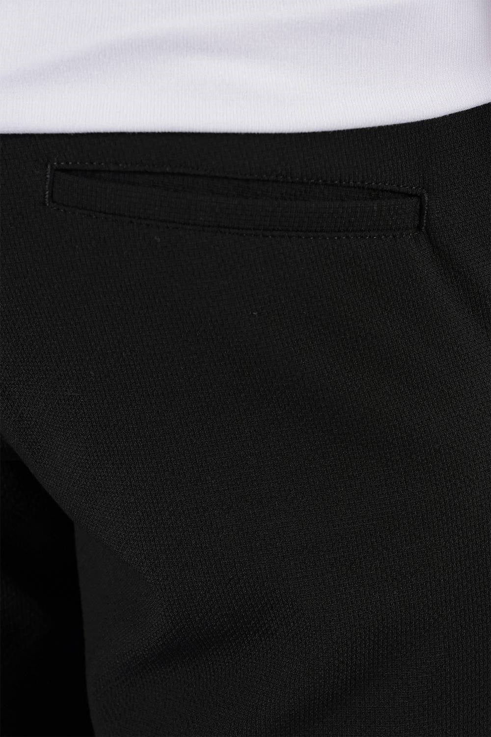 Slim Fit Yan Cepli Dokulu Esnek Siyah Pantolon P 1139