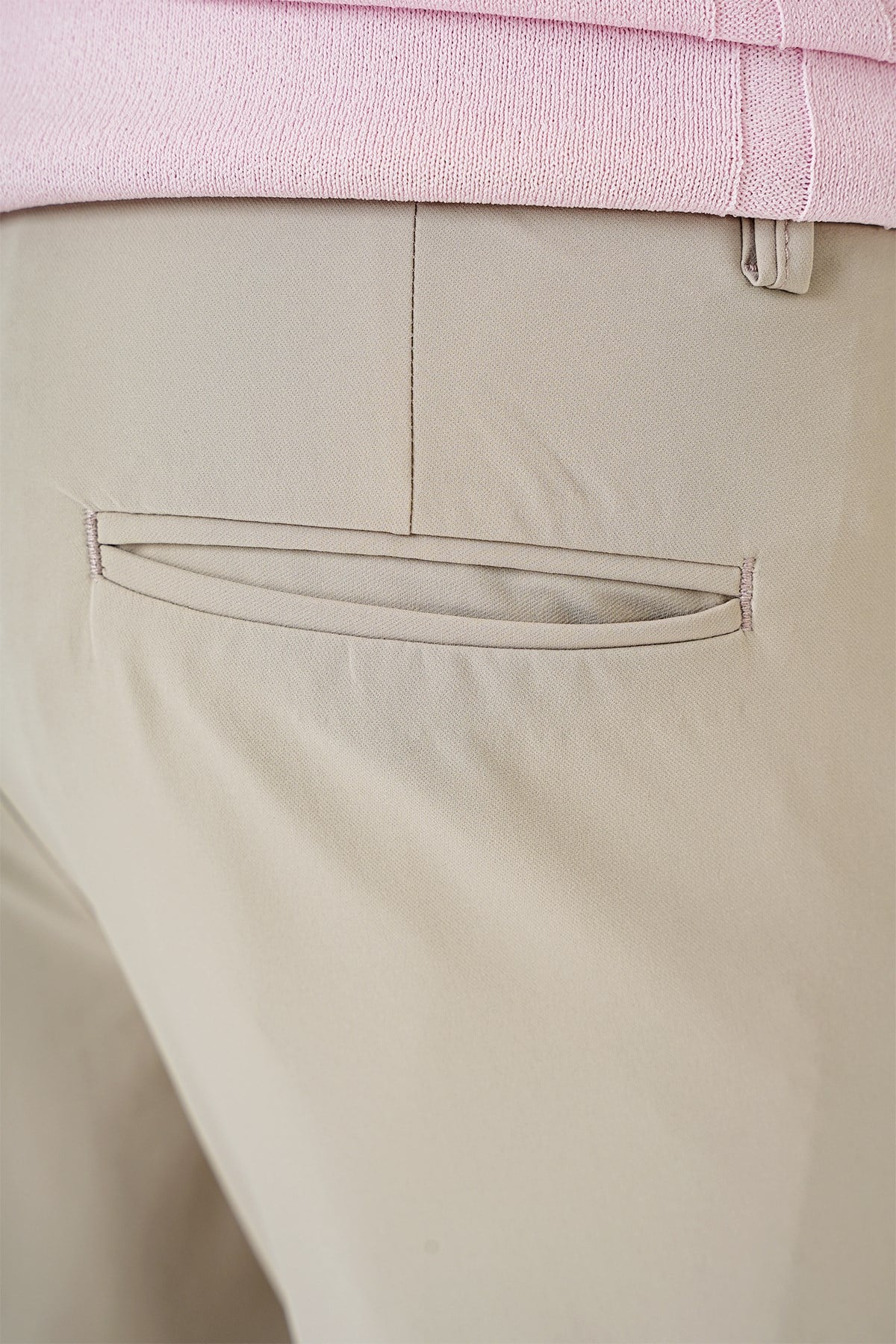 Slim Fit Yan Cepli Düz Esnek Pamuk Casual Koyu Bej Pantolon P 1144