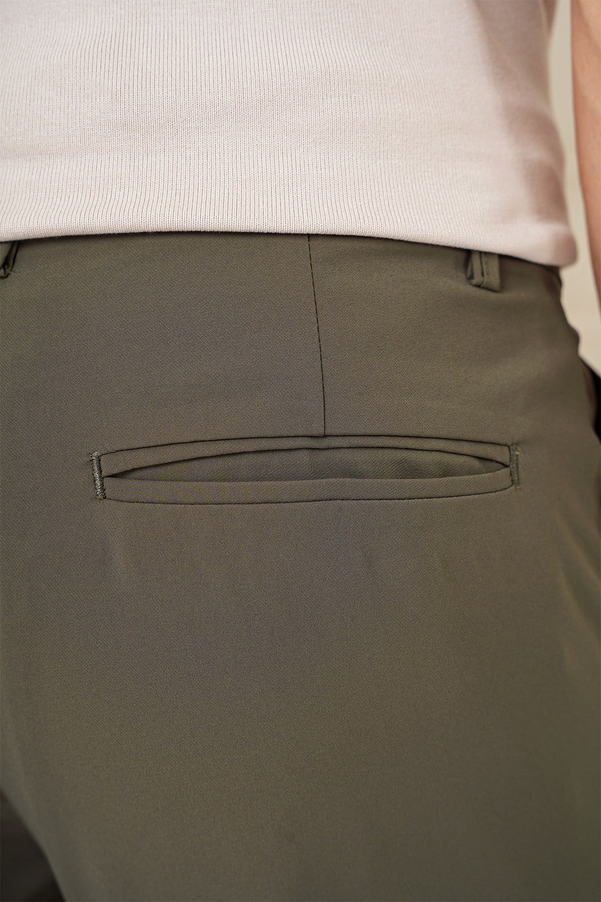 Slim Fit Yan Cepli Düz Esnek Pamuk Casual Haki Pantolon P 1144