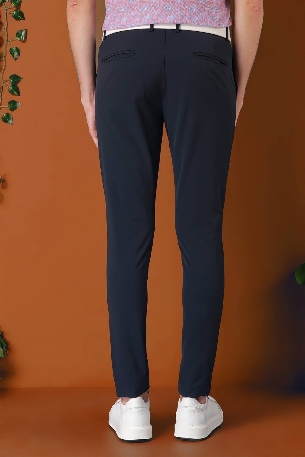 Slim Fit Yan Cepli Düz Esnek Pamuk Casual Lacivert Pantolon P 1144