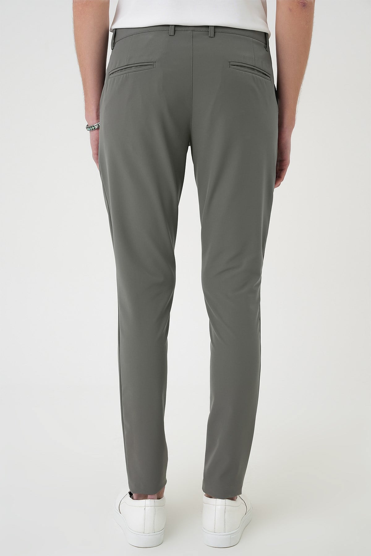 Slim Fit Yan Cepli Düz Esnek Pamuk Casual Su Yeşili Pantolon P 1144