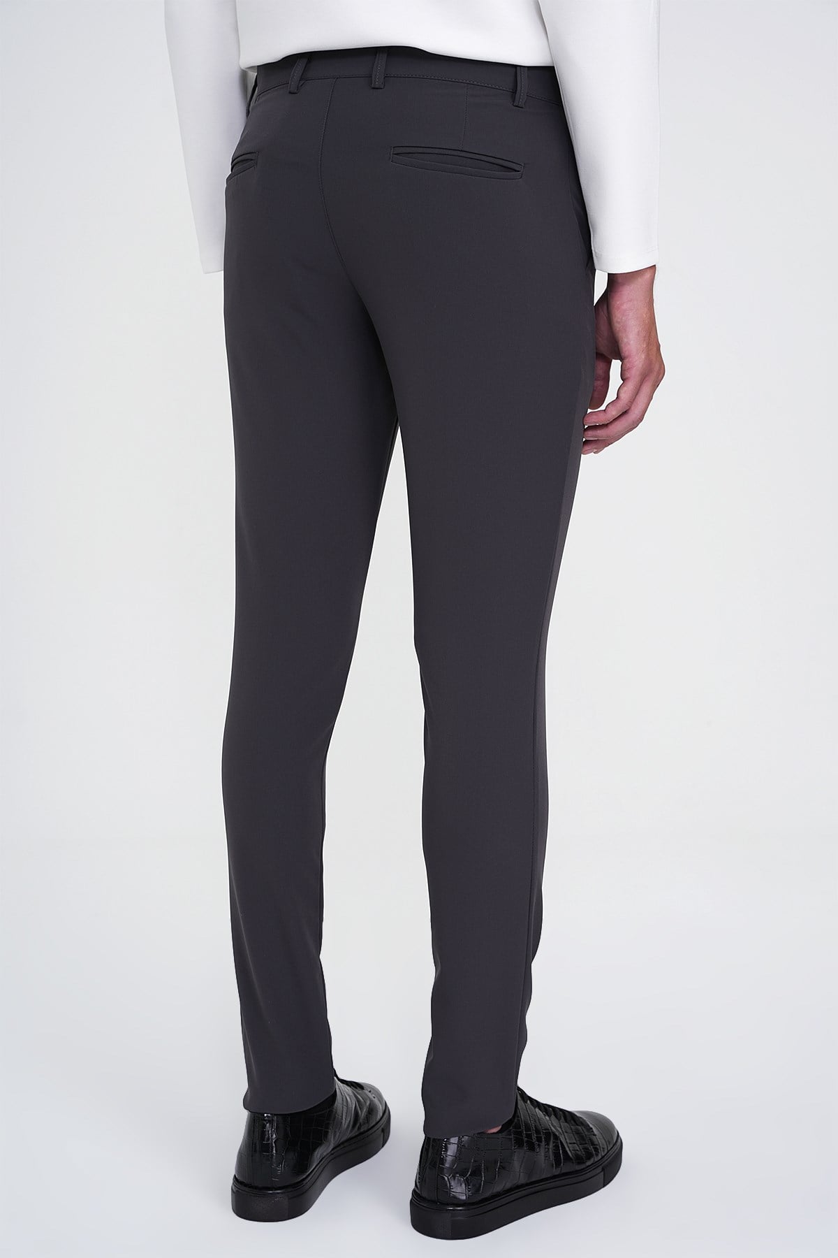 Slim Fit Yan Cepli Düz Esnek Pamuk Casual Antrasit Pantolon P 1144
