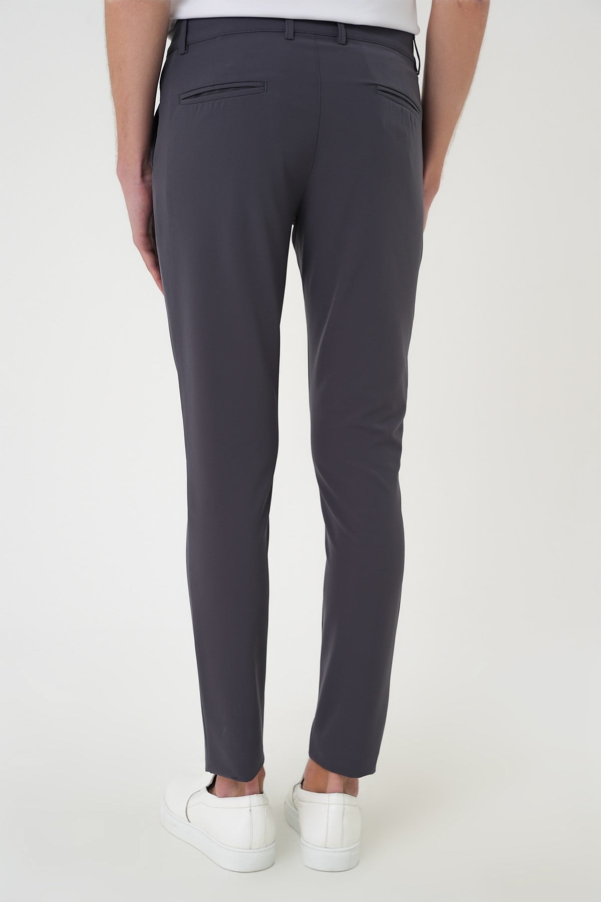 Slim Fit Yan Cepli Düz Esnek Pamuk Casual Koyu Füme Pantolon P 1144