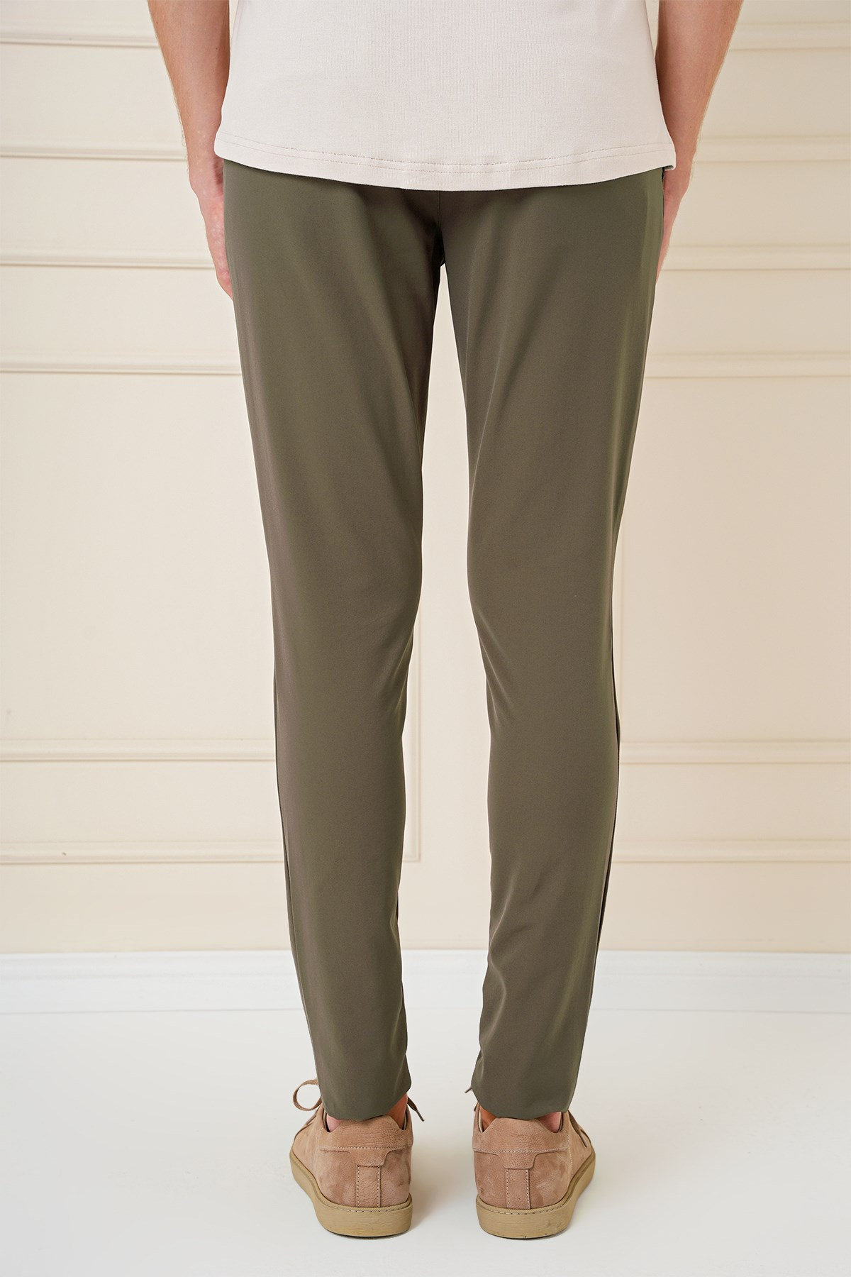 Slim Fit Yan Cepli Düz Esnek Pamuk Casual Haki Pantolon P 1144