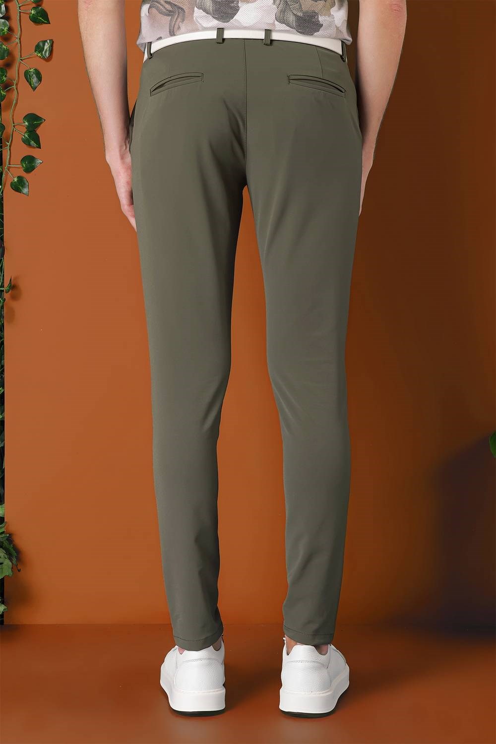 Slim Fit Yan Cepli Düz Esnek Pamuk Casual Nefti Pantolon P 1144