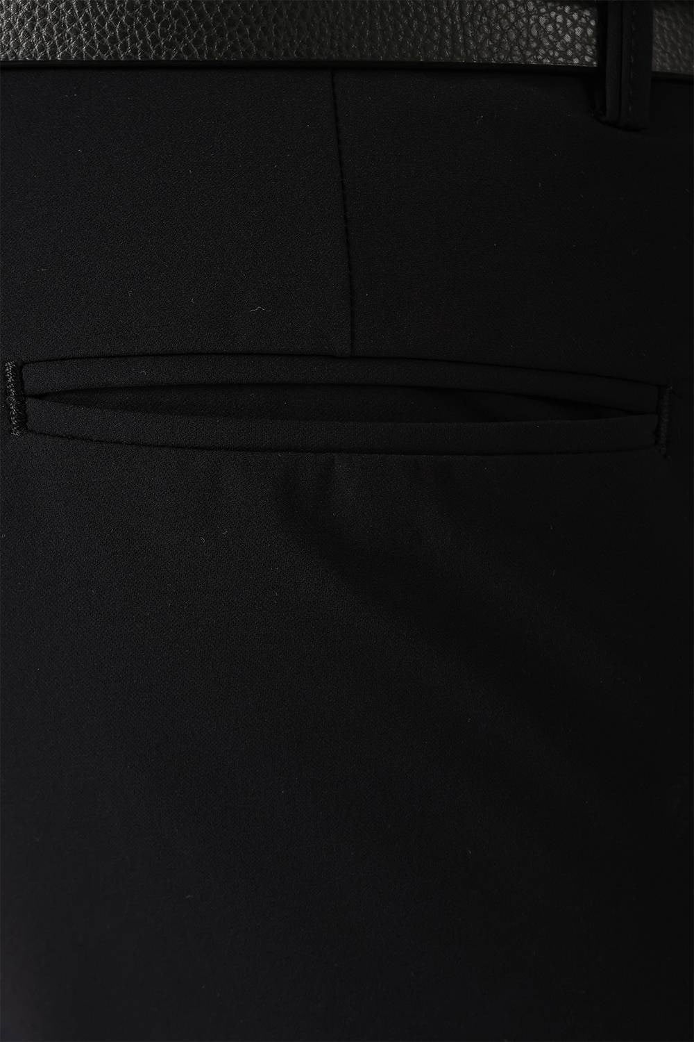 Slim Fit Yan Cepli Düz Esnek Pamuk Casual Siyah Pantolon P 1144