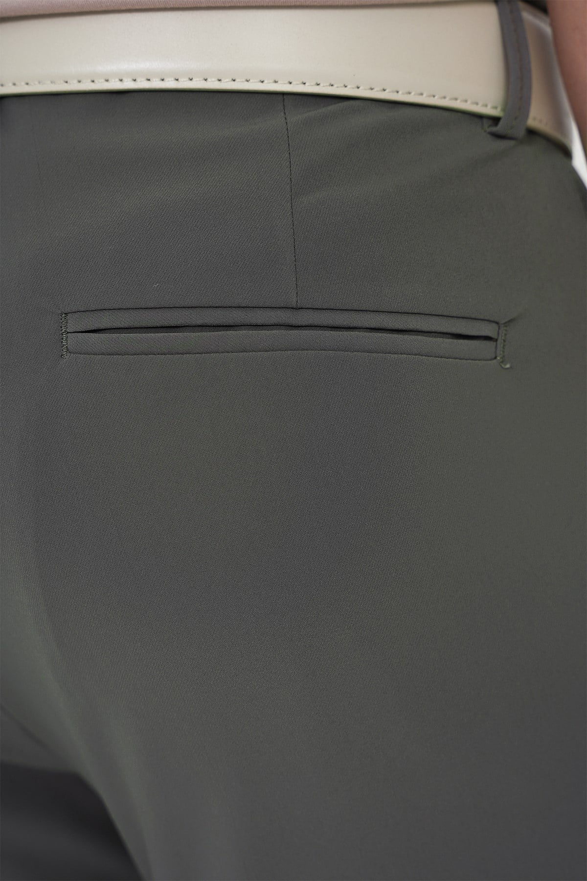 Slim Fit Yan Cepli Esnek Düz Haki Pamuk Pantolon P 1197