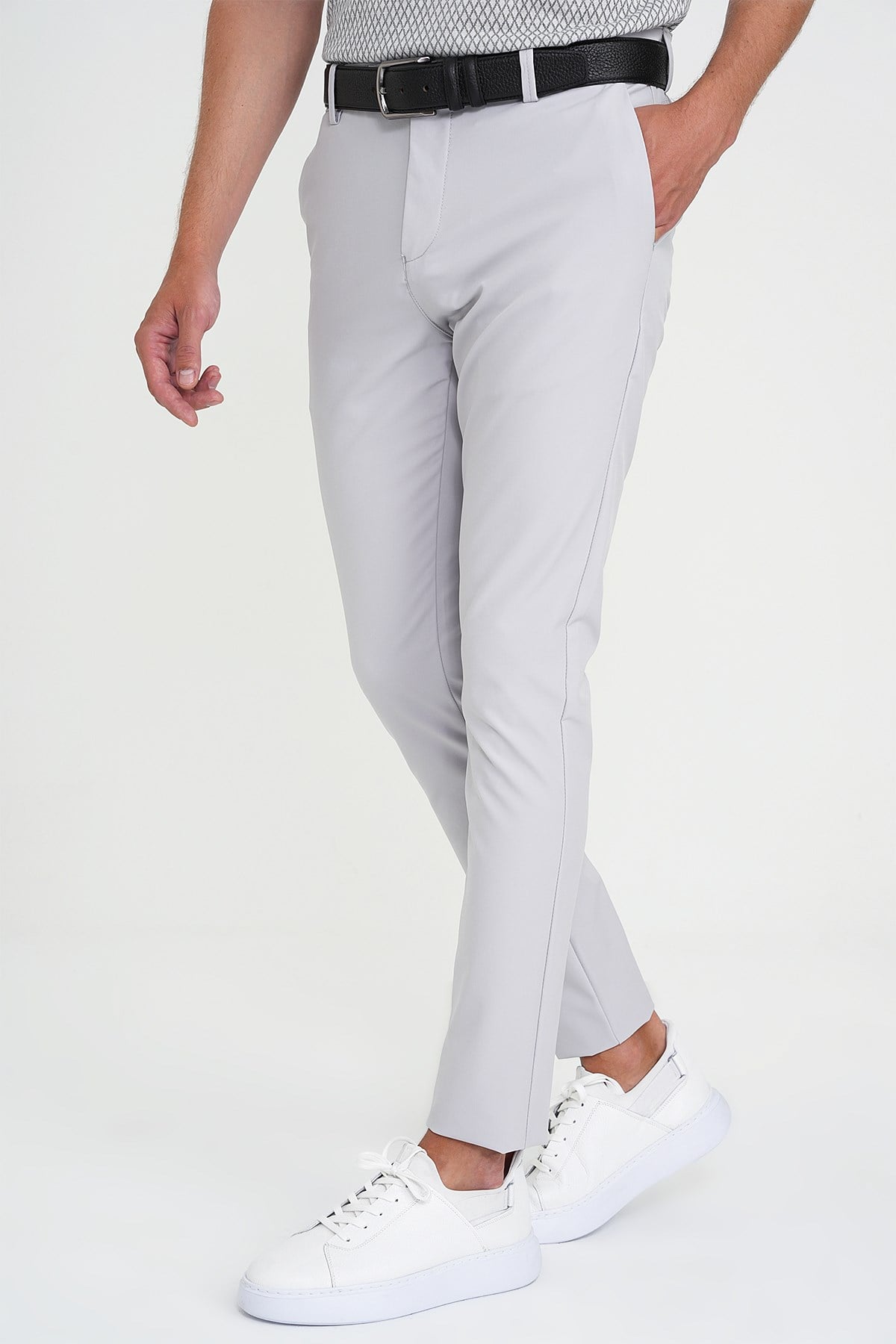 Slim Fit Yan Cepli Esnek Düz Koyu Taş Pamuk Pantolon P 1197