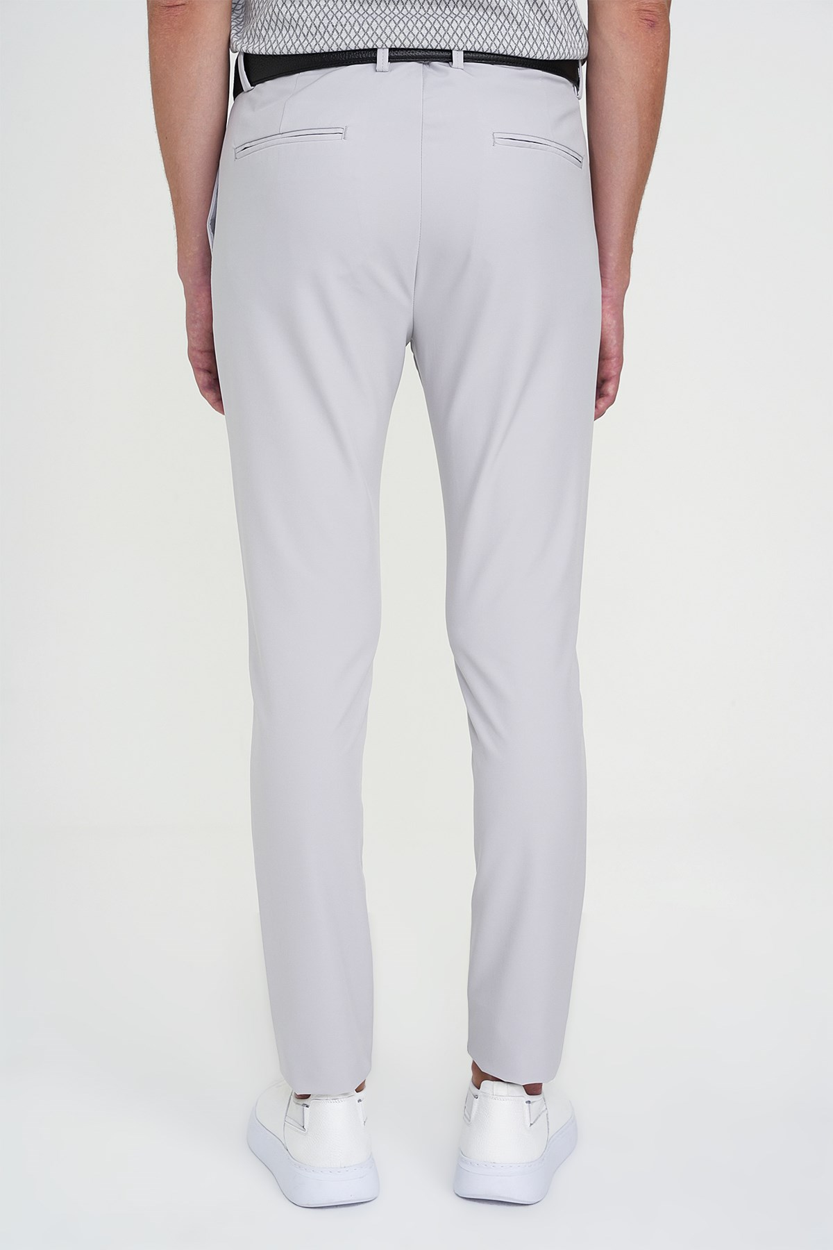 Slim Fit Yan Cepli Esnek Düz Koyu Taş Pamuk Pantolon P 1197