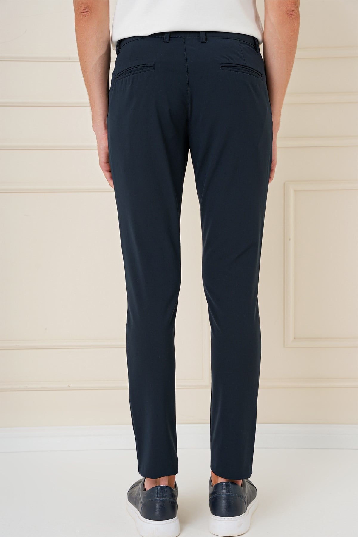 Slim Fit Yan Cepli Esnek Pamuk Lacivert Pantolon P 1161