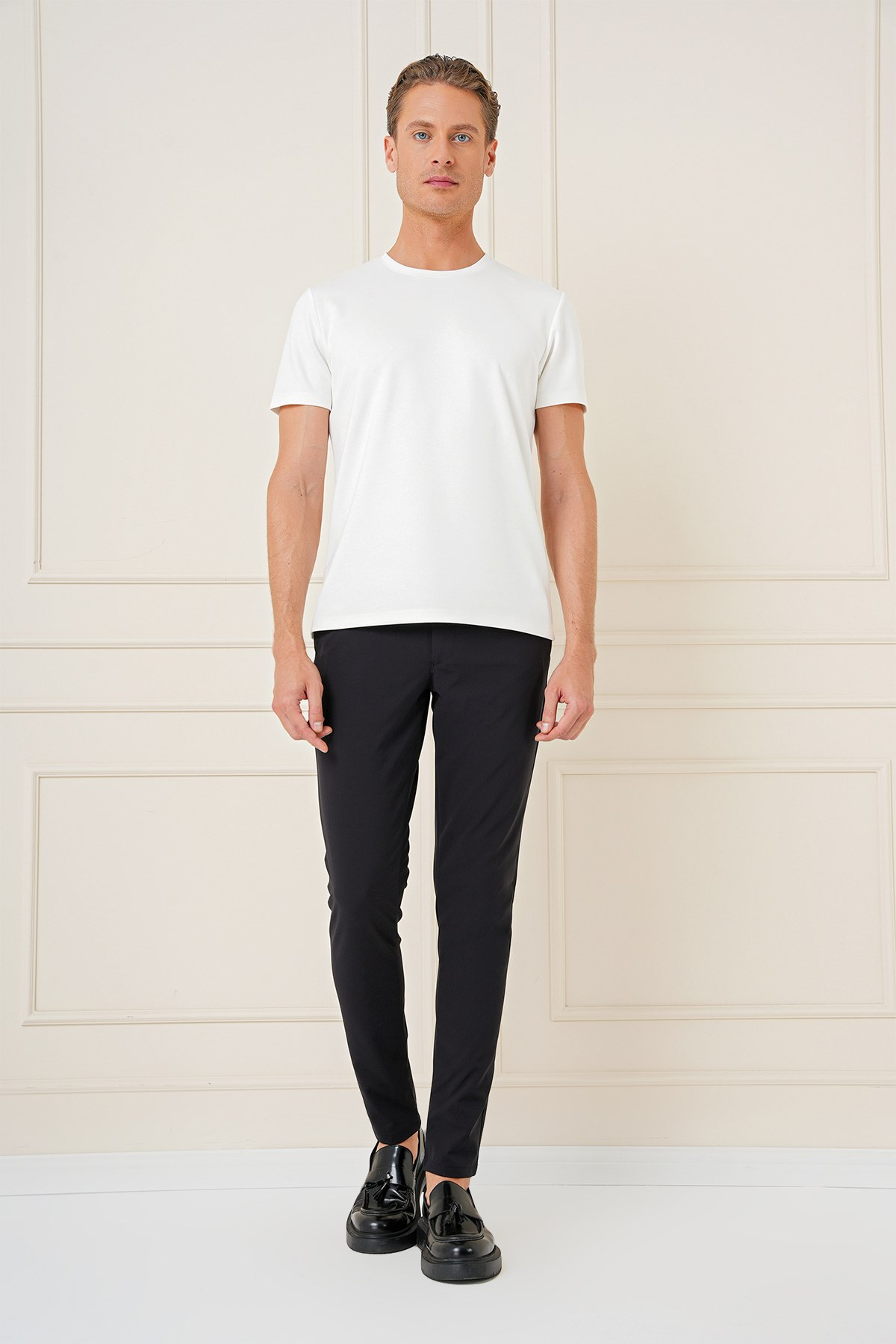 Slim Fit Yan Cepli Esnek Pamuk Siyah Pantolon P 1161