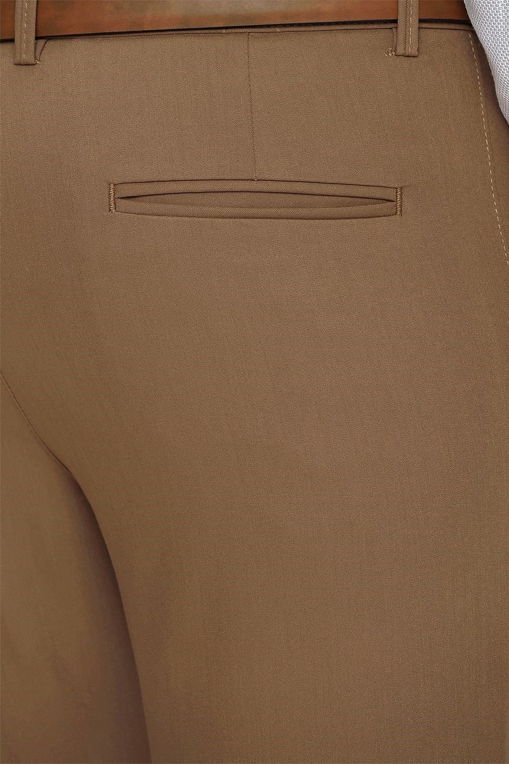 Slim Fit Yan Cepli Esnek Pamuklu Camel Chino Pantolon P 1077