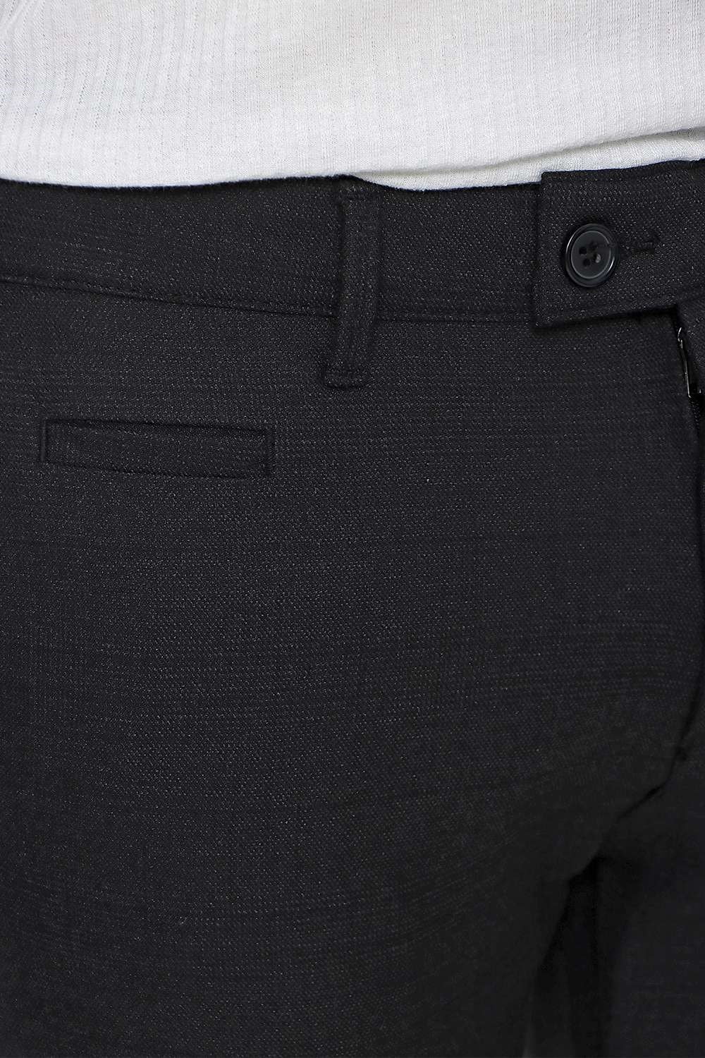 Slim Fit Yan Cepli Esnek Pamuklu Dokulu Siyah Kumaş Pantolon P 1096