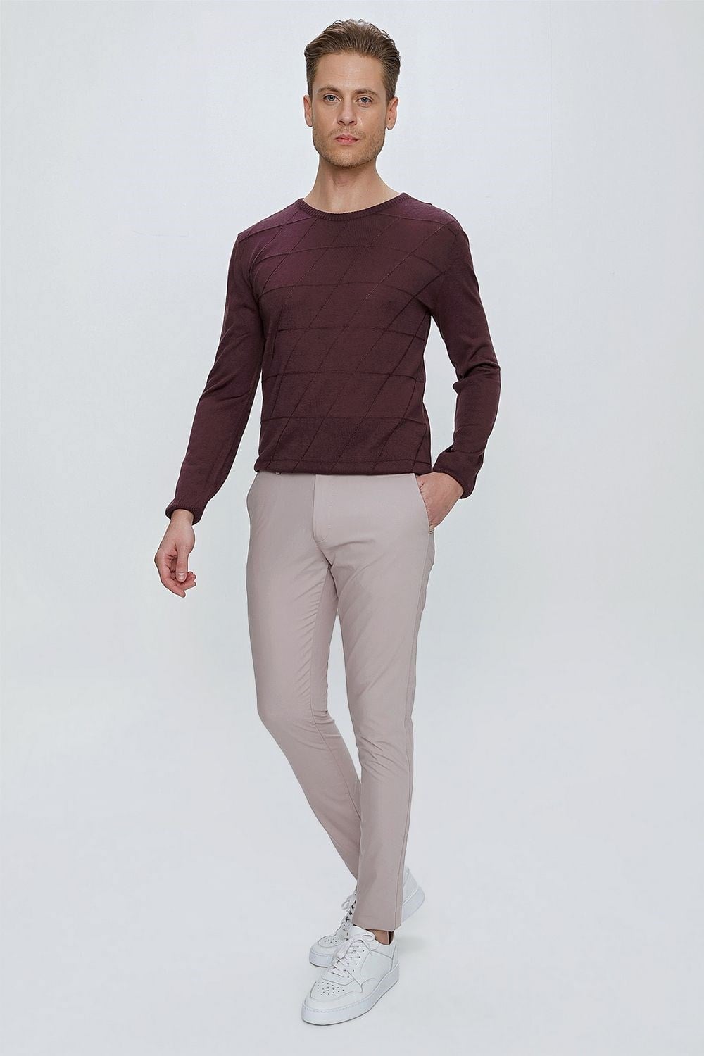 Slim Fit Yan Cepli Esnek Pamuklu Gri Chino Pantolon P 1077