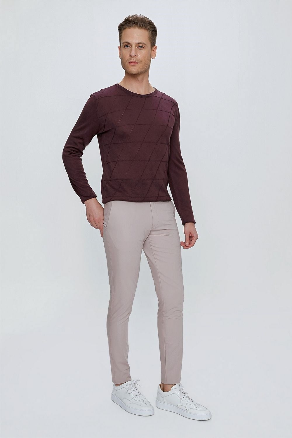 Slim Fit Yan Cepli Esnek Pamuklu Gri Chino Pantolon P 1077