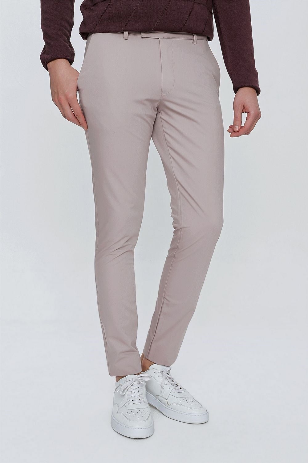 Slim Fit Yan Cepli Esnek Pamuklu Gri Chino Pantolon P 1077