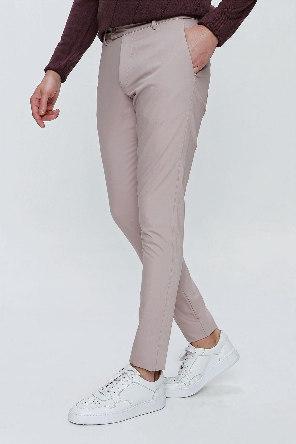 Slim Fit Yan Cepli Esnek Pamuklu Gri Chino Pantolon P 1077