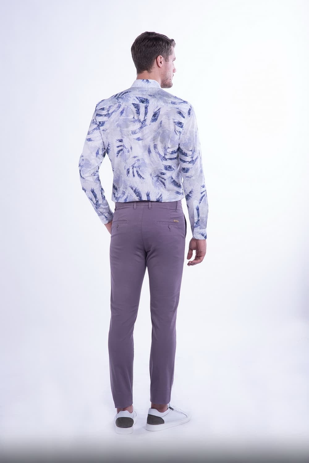 Slim Fit Yan Cepli Esnek Pamuklu Lila Kanvas Pantolon P 1078