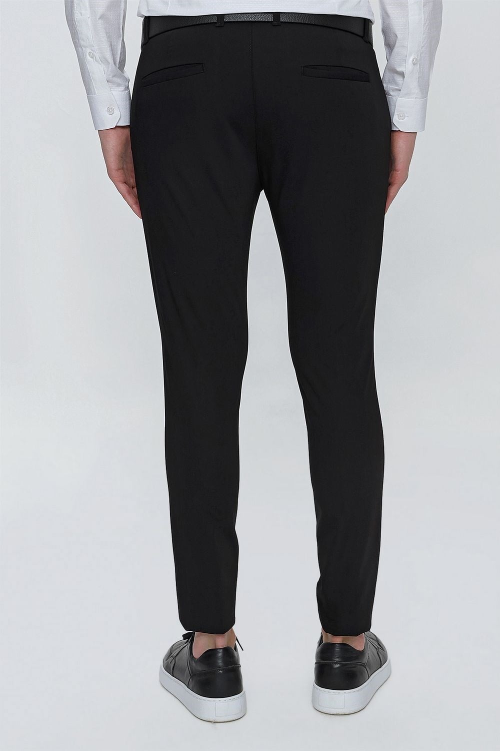 Slim Fit Yan Cepli Esnek Pamuklu Siyah Chino Pantolon P 1077
