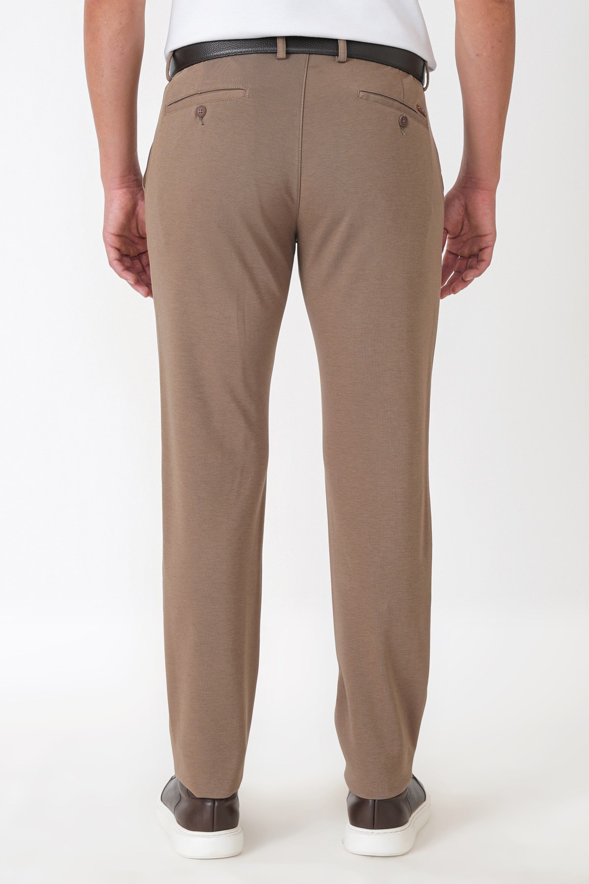 Slim Fit Yan Cepli Esnek Tencel Karışımlı Bej Pantolon P 1233