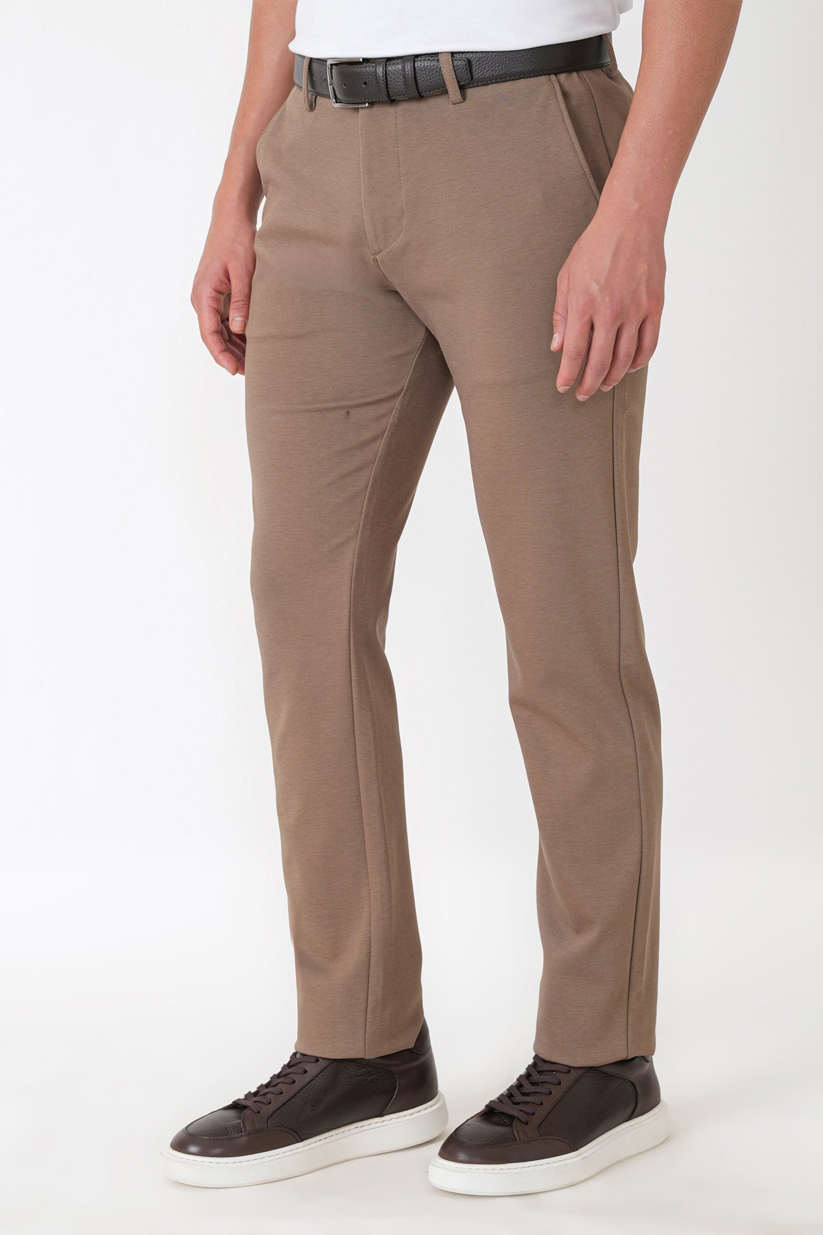 Slim Fit Yan Cepli Esnek Tencel Karışımlı Bej Pantolon P 1233