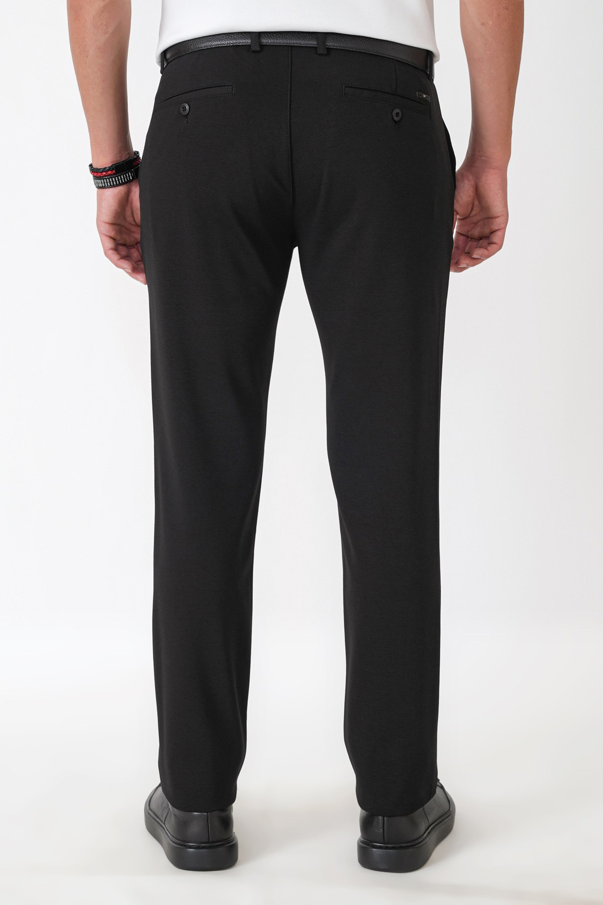 Slim Fit Yan Cepli Esnek Tencel Karışımlı Siyah Pantolon P 1233