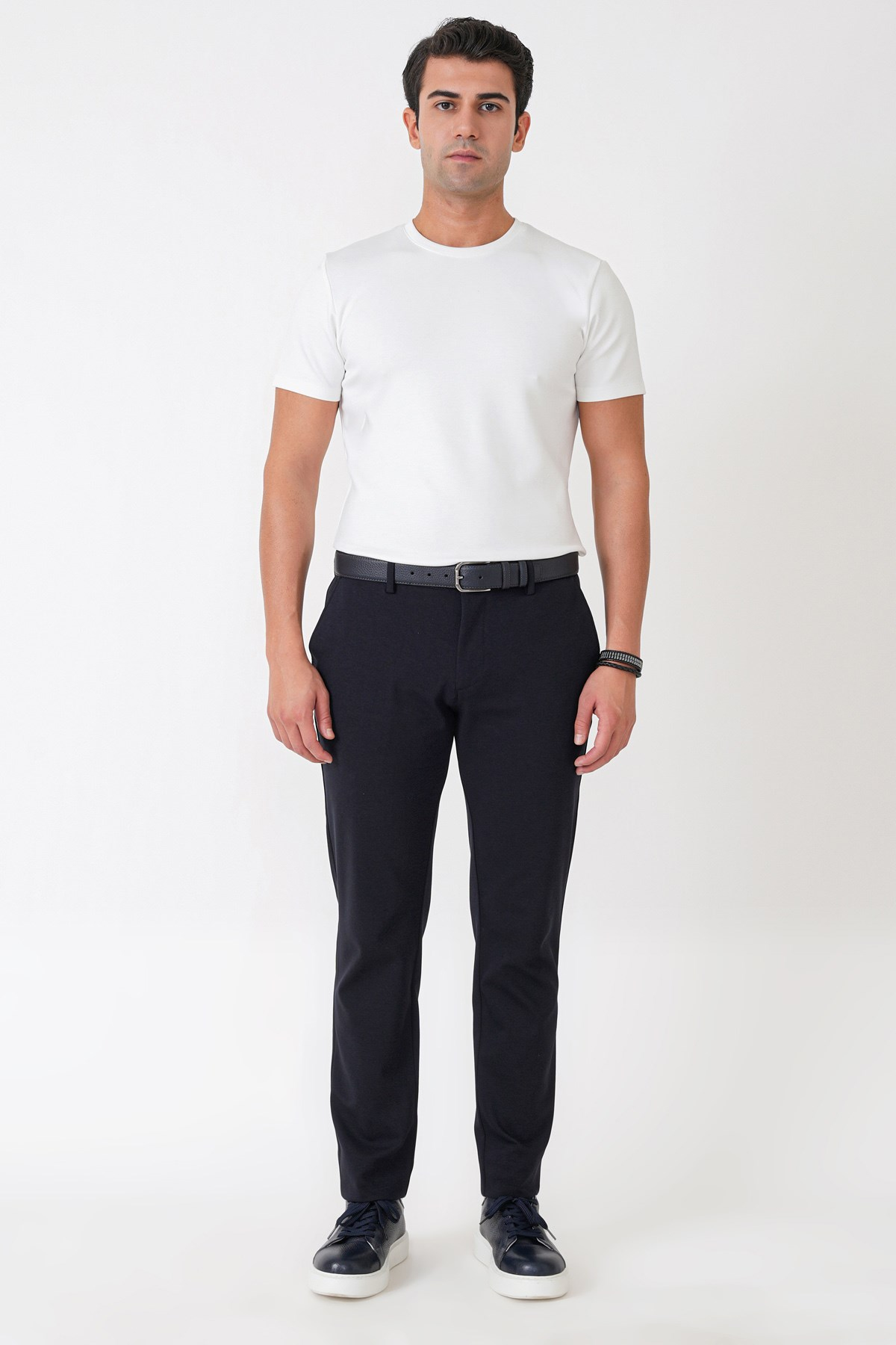 Slim Fit Yan Cepli Esnek Tencel Karışımlı Lacivert Pantolon P 1233