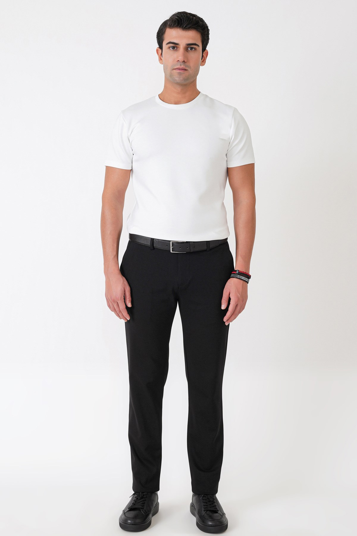 Slim Fit Yan Cepli Esnek Tencel Karışımlı Siyah Pantolon P 1233