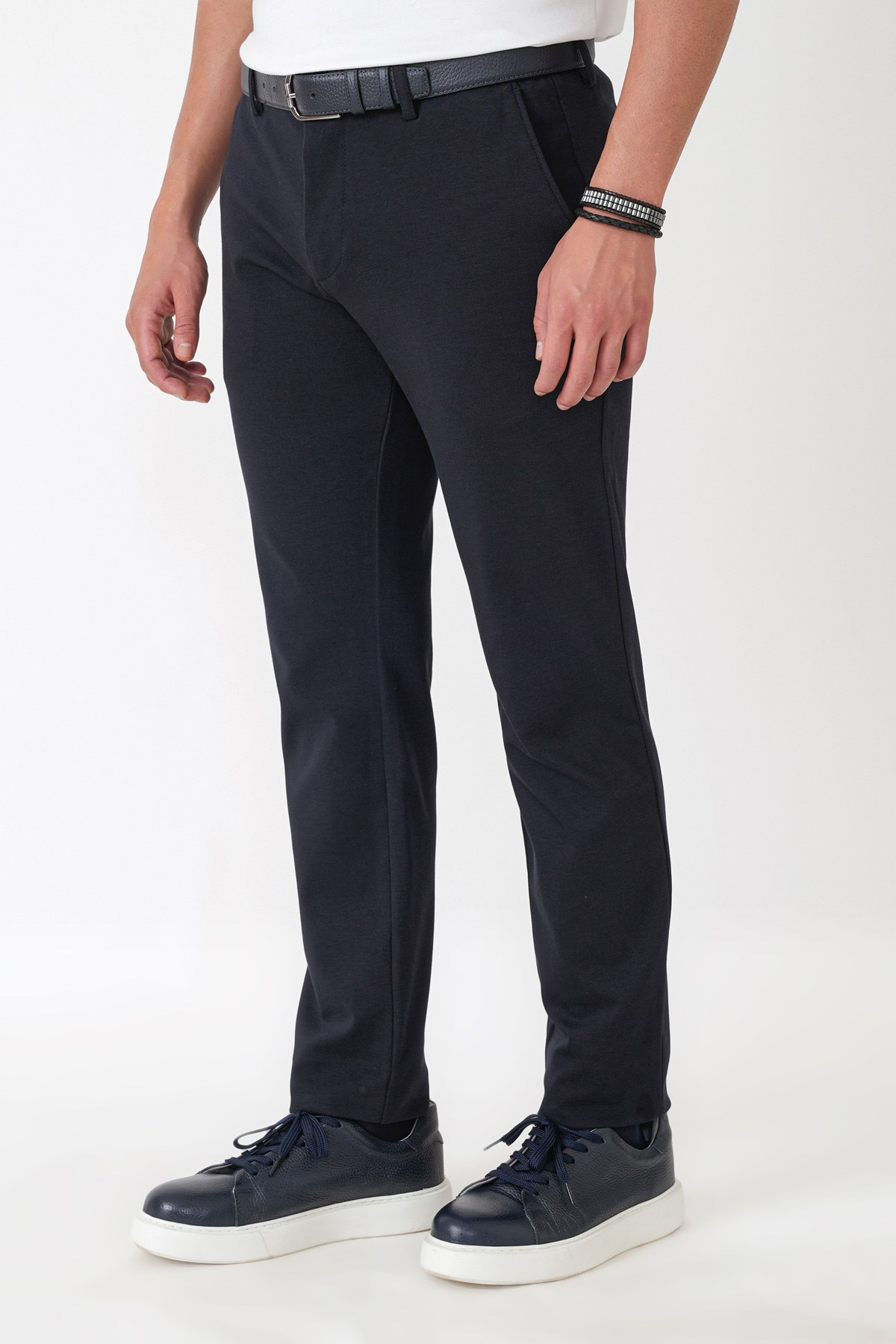 Slim Fit Yan Cepli Esnek Tencel Karışımlı Lacivert Pantolon P 1233