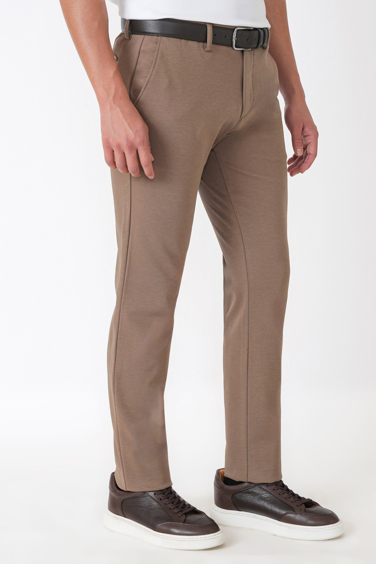 Slim Fit Yan Cepli Esnek Tencel Karışımlı Bej Pantolon P 1233