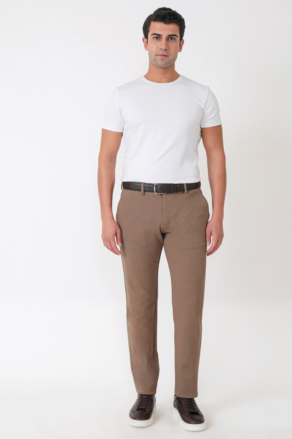 Slim Fit Yan Cepli Esnek Tencel Karışımlı Bej Pantolon P 1233