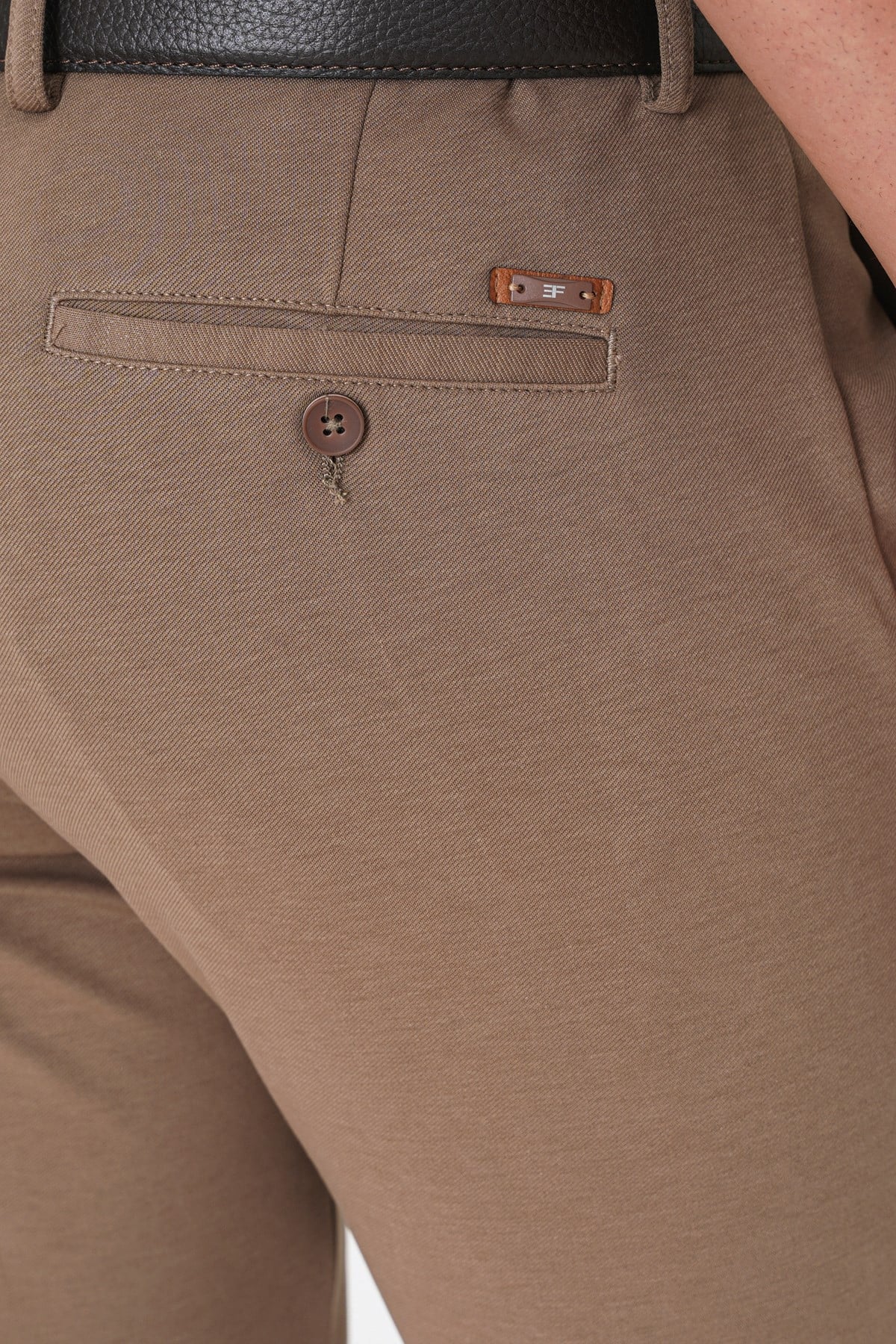 Slim Fit Yan Cepli Esnek Tencel Karışımlı Bej Pantolon P 1233