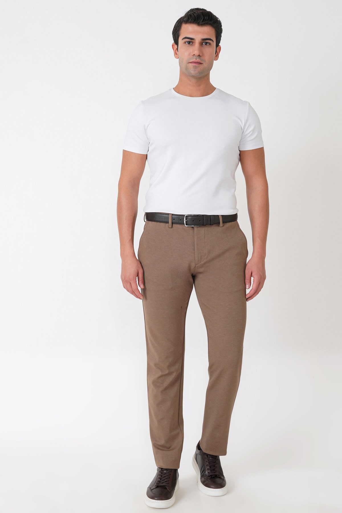 Slim Fit Yan Cepli Esnek Tencel Karışımlı Bej Pantolon P 1233