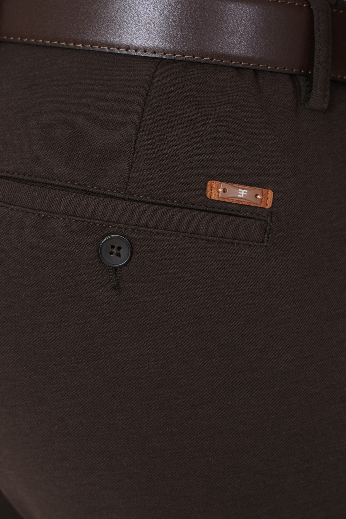 Slim Fit Yan Cepli Esnek Tencel Karışımlı Kahverengi Pantolon P 1233