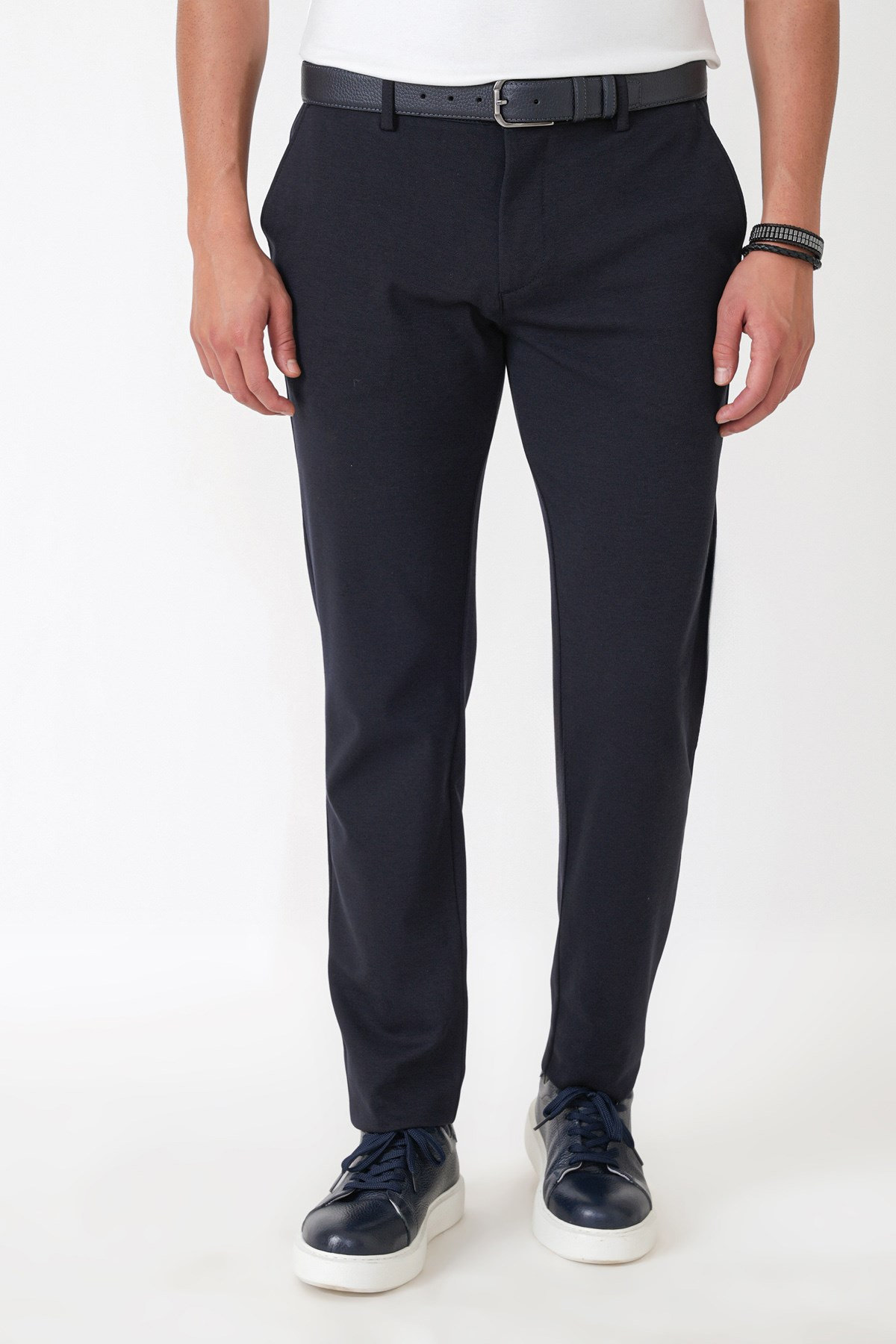Slim Fit Yan Cepli Esnek Tencel Karışımlı Lacivert Pantolon P 1233