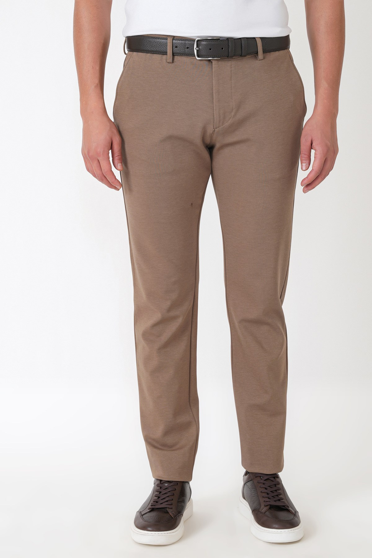 Slim Fit Yan Cepli Esnek Tencel Karışımlı Bej Pantolon P 1233