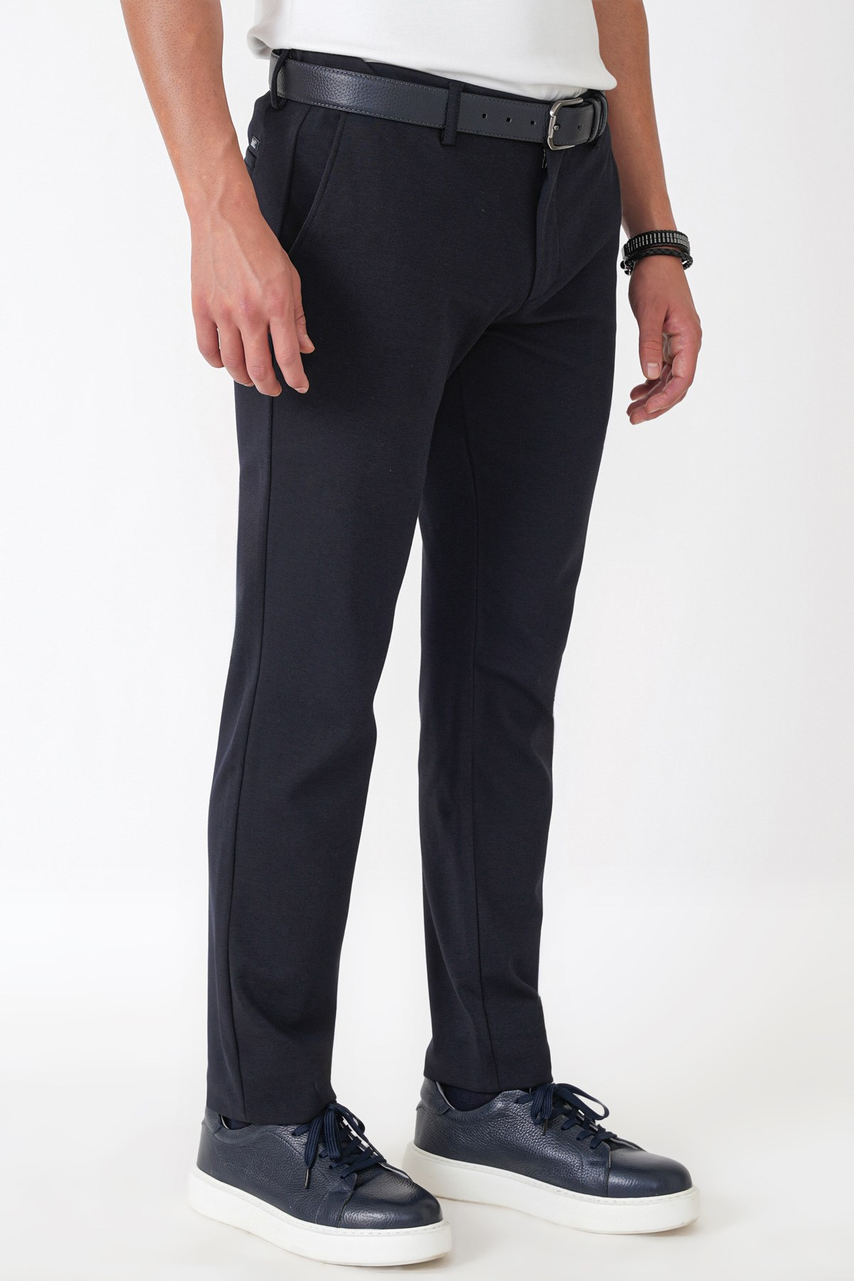 Slim Fit Yan Cepli Esnek Tencel Karışımlı Lacivert Pantolon P 1233