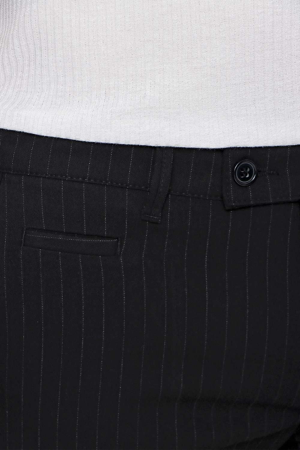 Slim Fit Yan Cepli Esnek Yünlü Çizgili Siyah Kumaş Pantolon P 1096