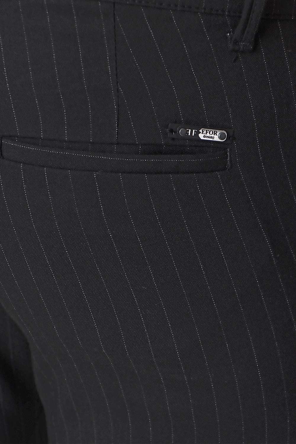 Slim Fit Yan Cepli Esnek Yünlü Çizgili Siyah Kumaş Pantolon P 1096