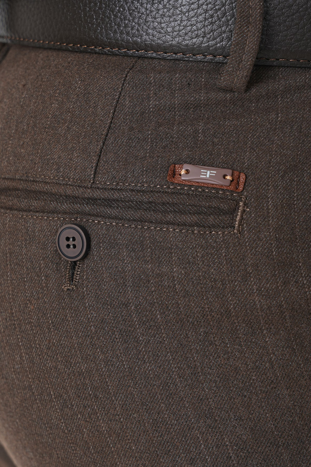 Slim Fit Yan Cepli Esnek Yünlü Kahverengi Çizgili Pantolon P 1236